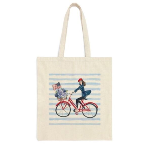 Preppy Bicycle Girl Patriotic Tote - Picture 1 of 8